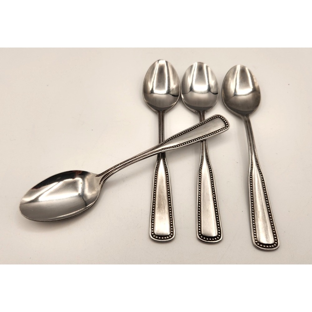 Harbourtown Stainless Flatware Japan Lot of 4 Teaspoons Beaded Handle Vintage